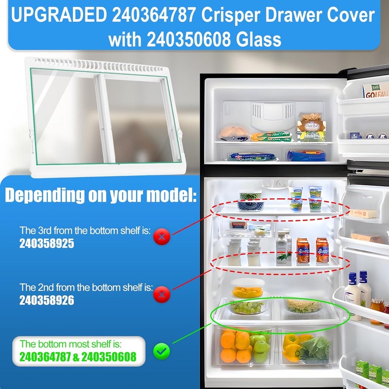 Alvar UPGRADED 240364787 Refrigerator Crisper Drawer Cover with 240350608 Crisper Glass Replacement Compatible with Frigidaire kenmore Refrigerator Drawer Replacement, Fridge Crisper Pan Drawer Cover - Image 4